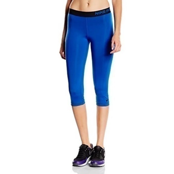 EUC Nike Royal Blue Pro Dri-Fit Capri Athletic Training Leggings Size Small - Picture 1 of 5